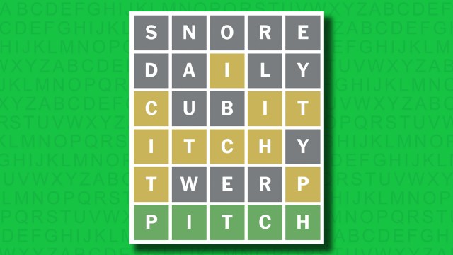 NYT Wordle answer for game 1430 on a green background