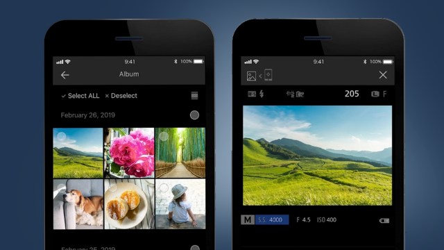 Two smartphones showing the Fujifilm app