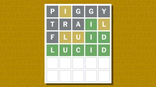 Wordle answer for game 1036 on a yellow background