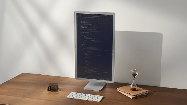 Boox Mira Pro 25.3-inch color E Ink monitor on a desk in vertical orientation