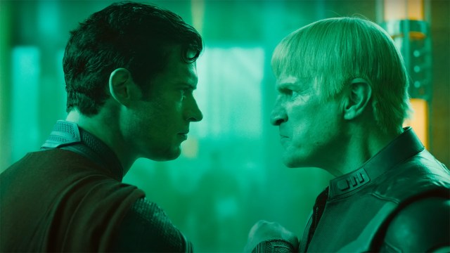 Clark Kent facing up to Guy Gardner in 2025's Superman movie