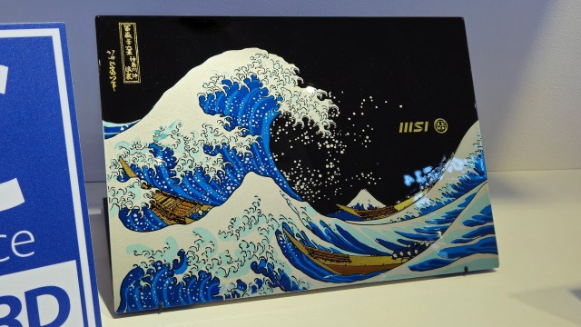 The MSI Prestige 13+ AI Ukiyo-e Edition laptop on display at Computex 2025