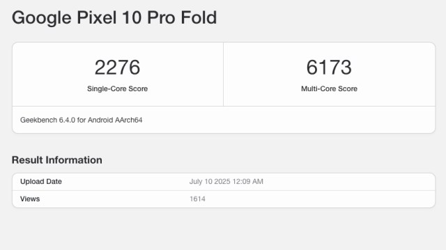 An early benchmark for the Pixel 10 Pro Fold