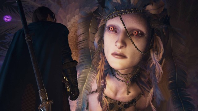 The sphinx in Dragon's Dogma 2 talking to the protagonist