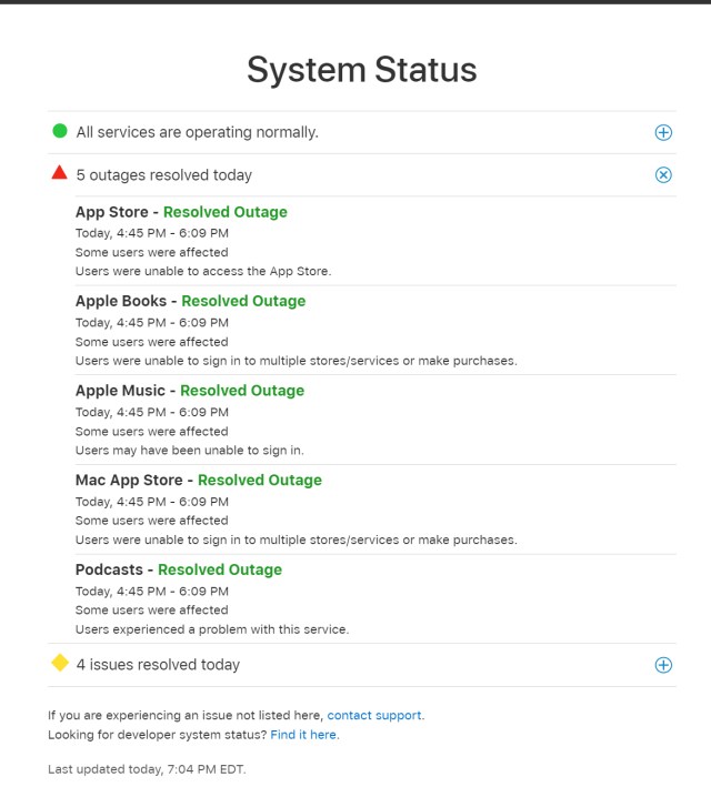 Apple Status page