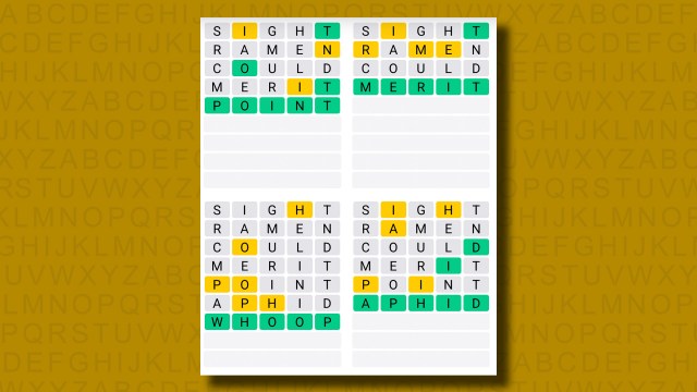 Quordle answers for game 1224 on a yellow background