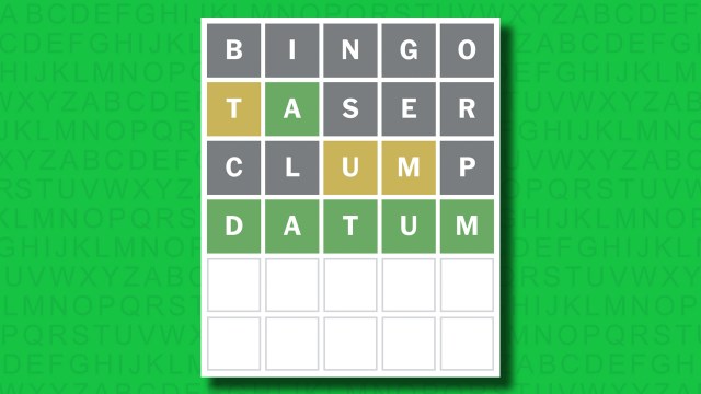 NYT Wordle answer for game 1447 on a green background