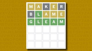 Wordle answer for game 1043 on a yellow background