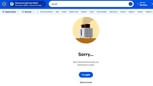 Walmart "Sorry" page when searching