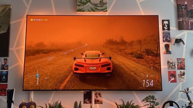 Philips Hue Play HDMI Sync Box 8K with image from Forza onscreen