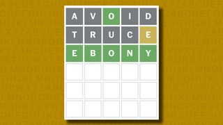 Wordle answer to game 1049 on a yellow background