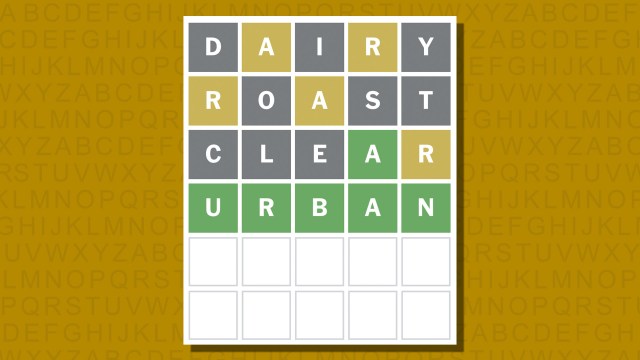 Wordle answer for game 987 on a yellow background