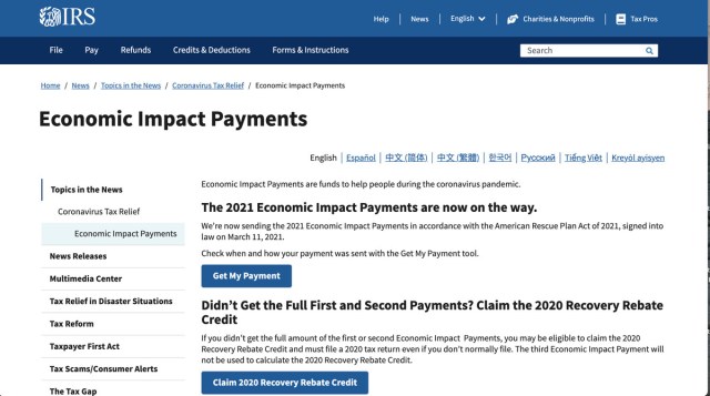 The IRS “Get My Payment” tool may help you find out where your stimulus payment is.