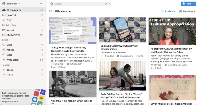 Raindrop.io is for the serious user, and offers a number of options and UIs.