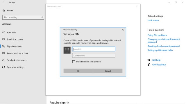 Set up a PIN window