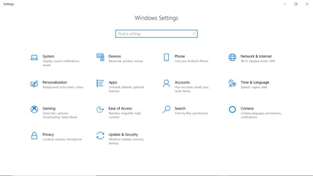 Windows Settings menu