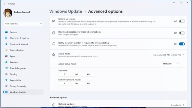 Advanced options lets you tweak your update settings.