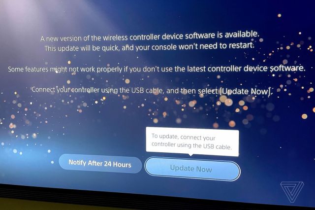 The PS5 controller update prompt.