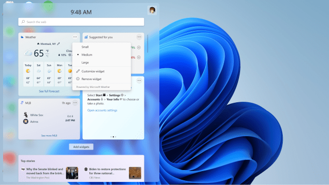 The three “More” dots let you adjust the size of the widget, customize it, or remove it.