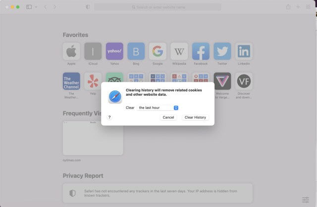 Clear. history box on Safari