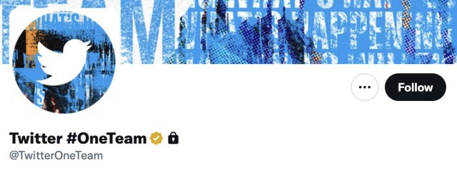 A screenshot of Twitter’s #OneTeam profile, which features a round profile picture fit awkwardly in the new square shape.