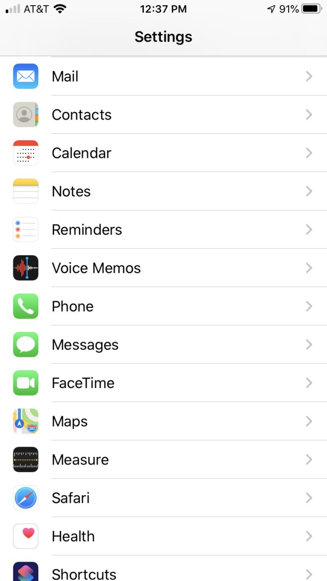 Settings menu