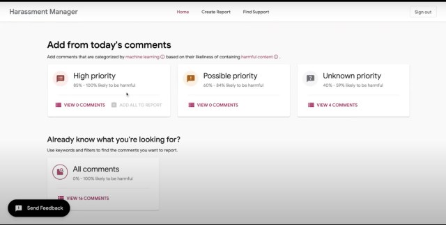 A picture of the Harassment Manager dashboard as described in the post