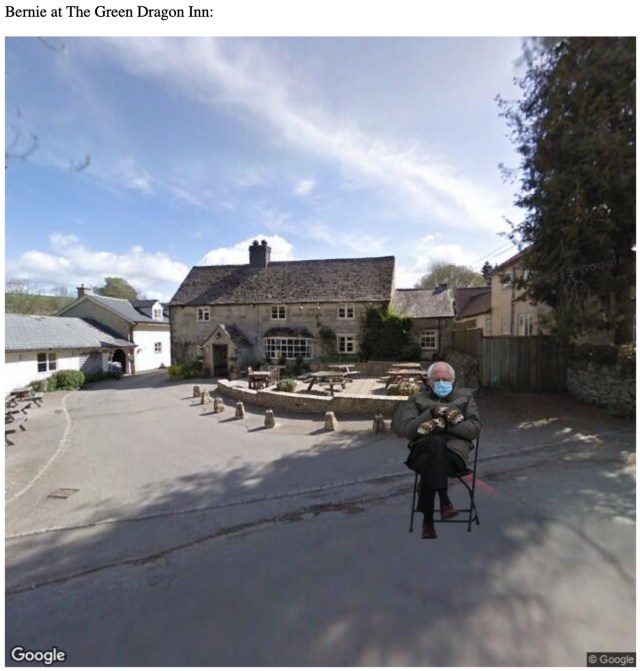 Image of Bernie sitting at the Green Dragon Inn in Hobbiton from Lord of the Rings