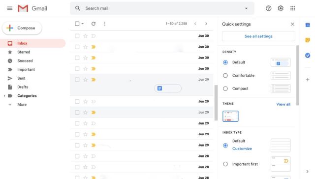Quick settings sidebar