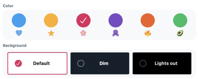 Image of Twitter’s accent and background color settings