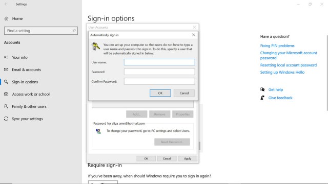 Automatically sign-in window