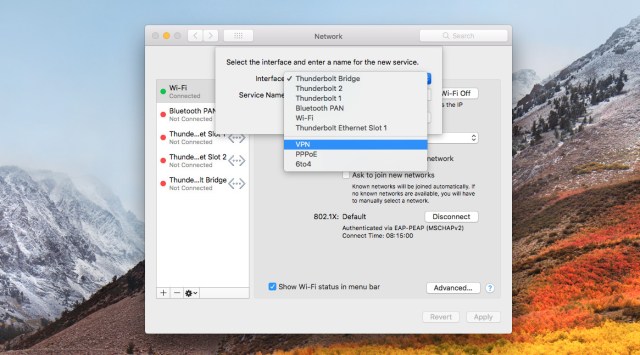 Open the drop-down menu and choose “VPN” so you can enter your VPN’s details.