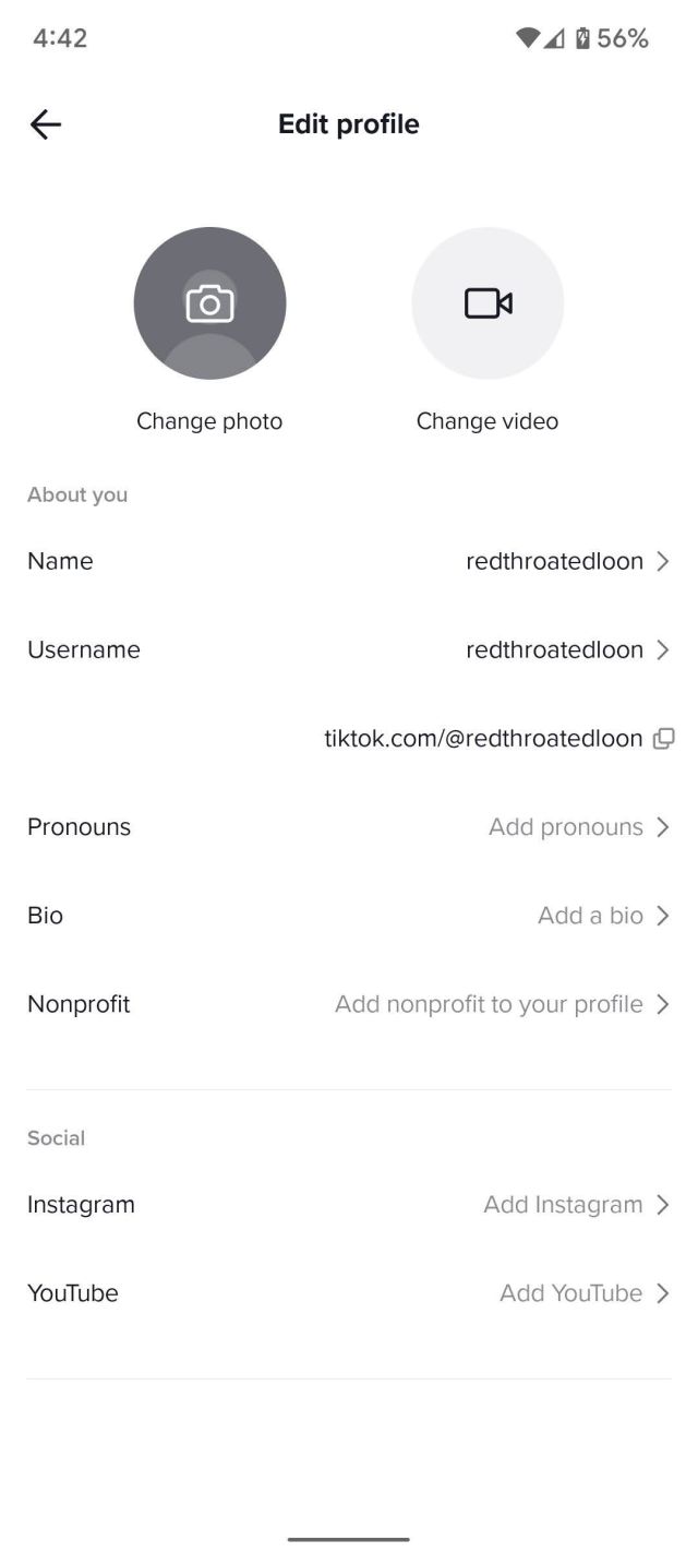 Edit profile page