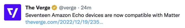A screenshot of The Verge’s new square profile picture in a tweet you might see in your feed.
