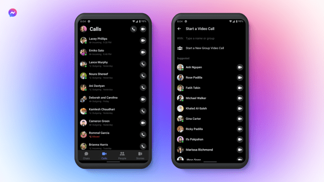 android phone displaying a call history within the meta messenger app
