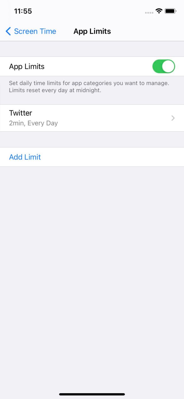 To limit the amount of time you use an app, select App Limits.