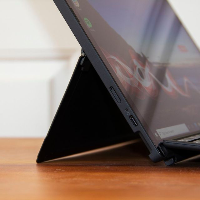 ThinkPad X12 Detachable kickstand from the left up close.