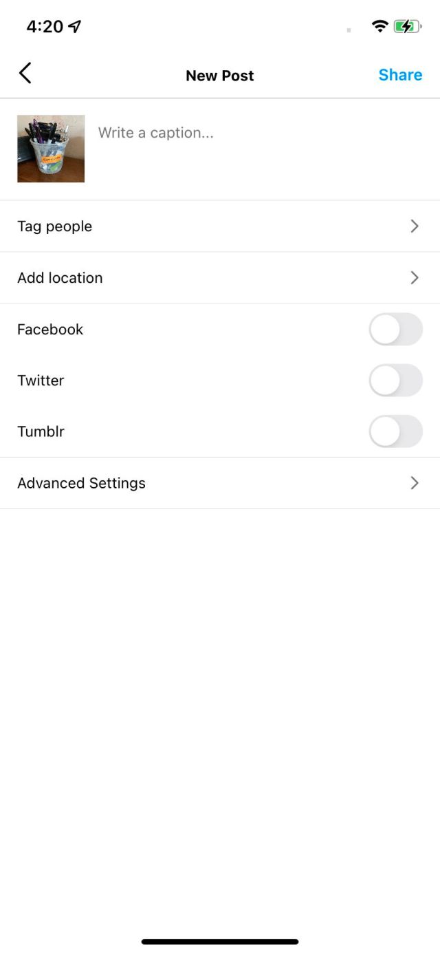 New post Instagram page