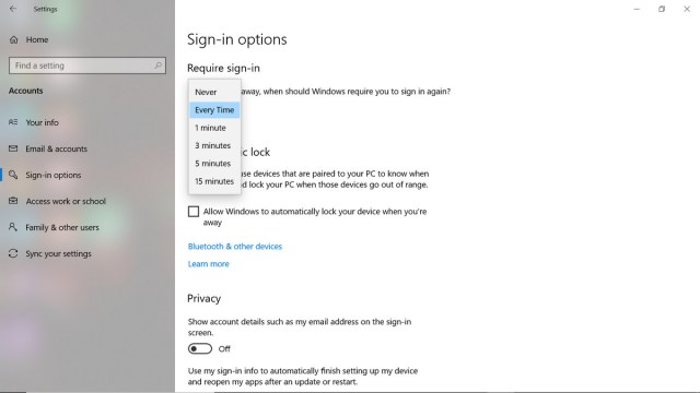 Require sign-in dropdown options