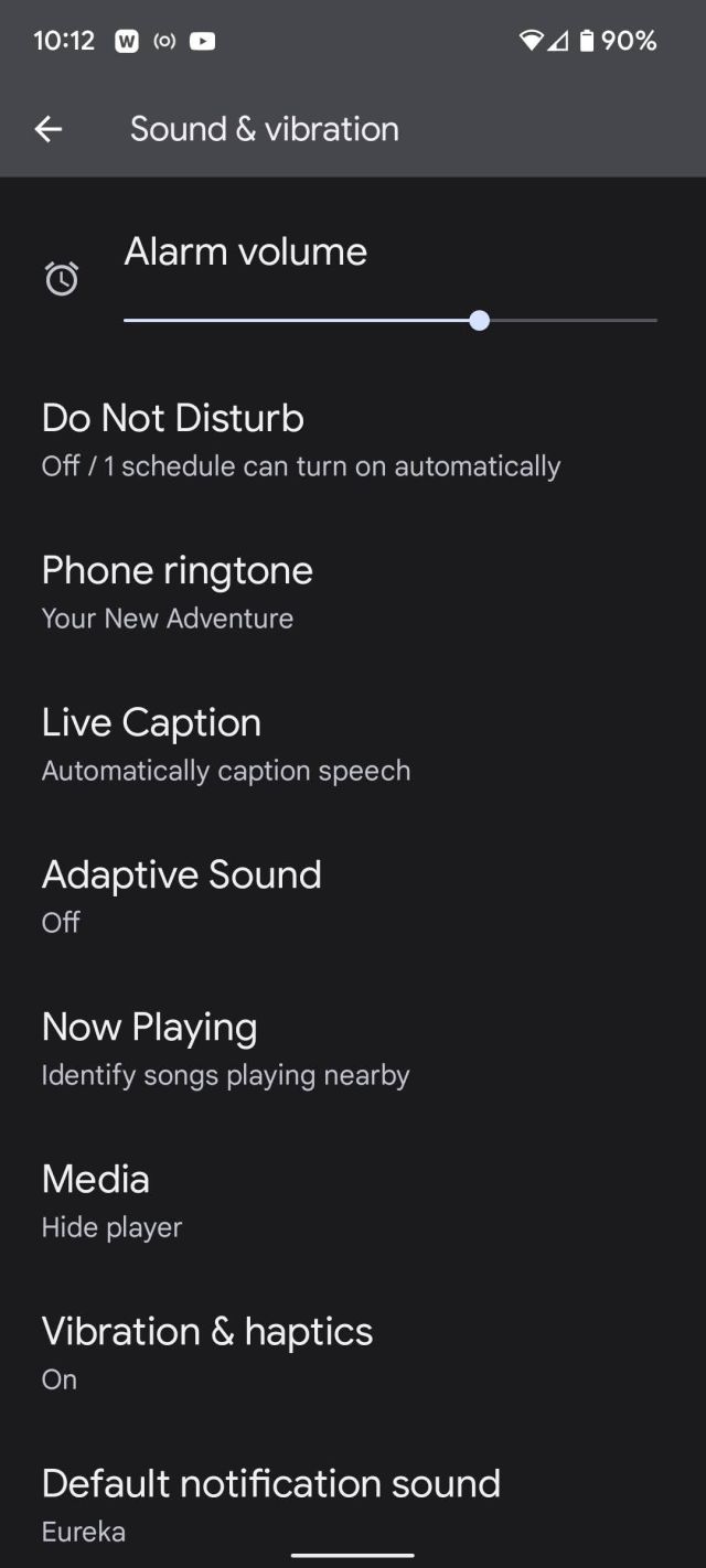 In Settings, go to Sound & vibration > Now Playing