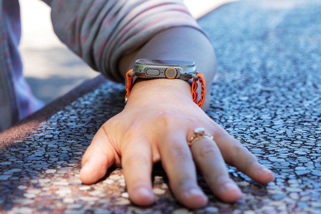Front view of the Apple Watch Ultra on a petite wrist