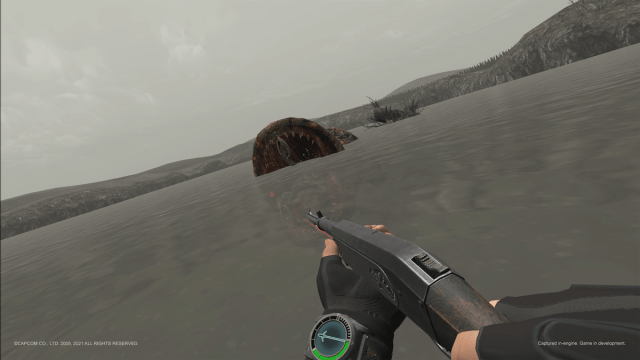 Screenshot of the Del Lago boss fight from Resident Evil 4 in VR