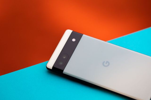 Shot of Pixel 6A’s pronounced, horizontal camera bump.