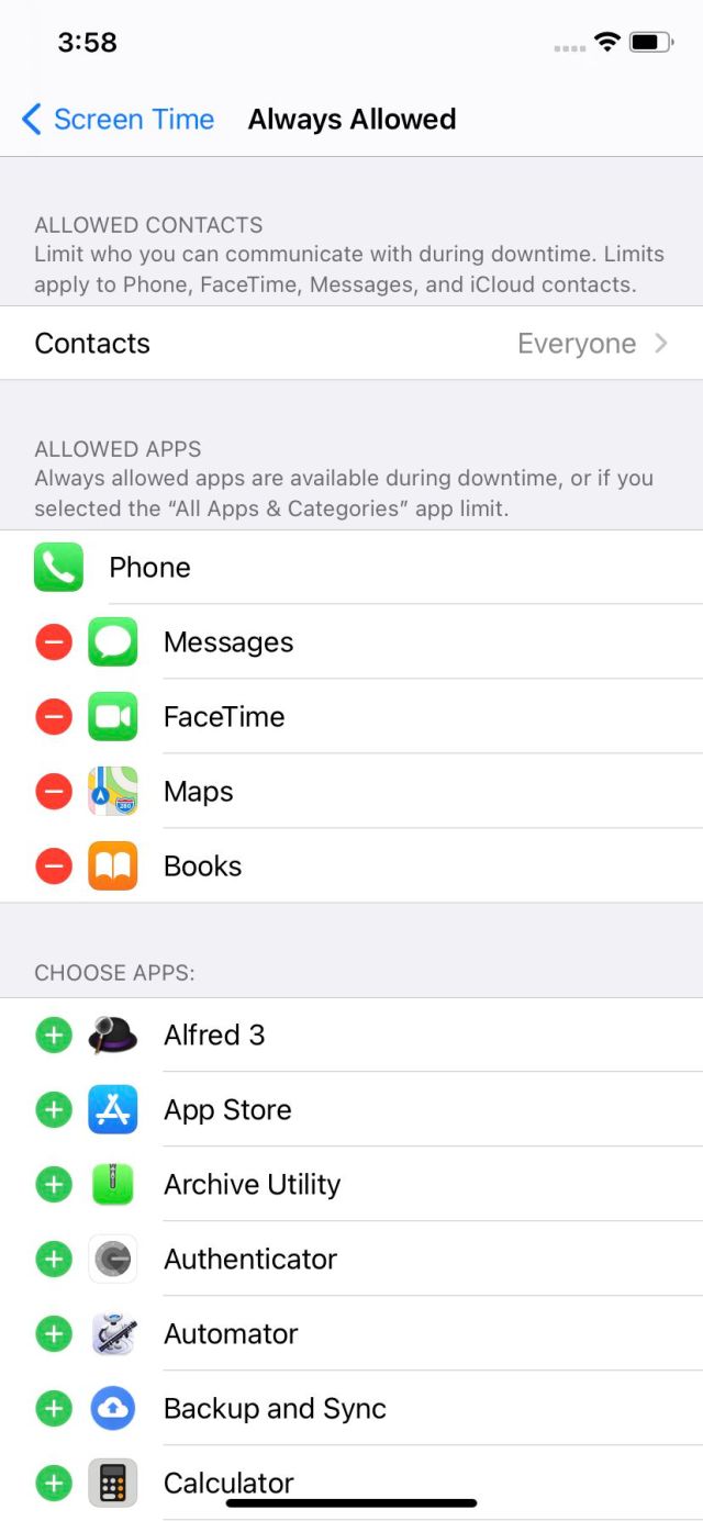 Apps can be flagged as always allowed, even during Downtime.
