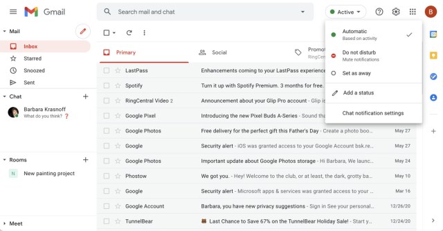 A new button lets you tell people whether you’re active or not.