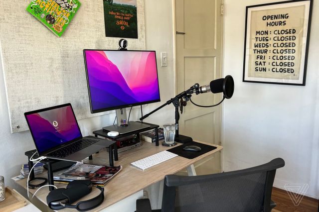desk with “closed” sign on wall