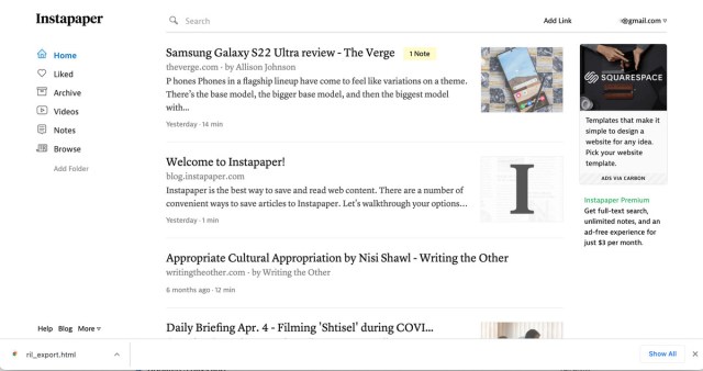 Instapaper, which has been around for a while, is a solid, easy-to-use app.