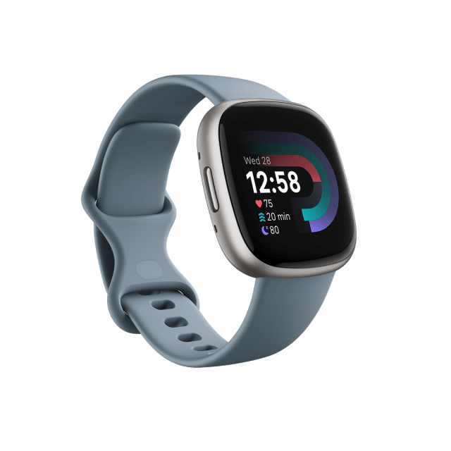 Fitbit Versa render showing a clock face