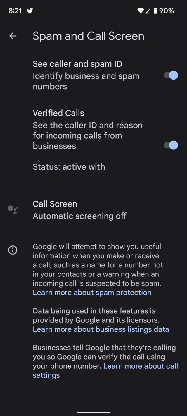 You can toggle on controls to identify business numbers.