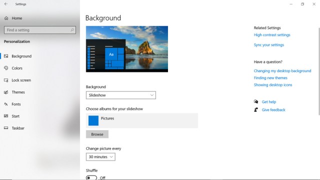 Slideshow options for the background